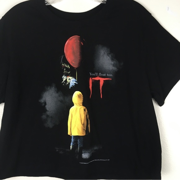 It Clown Movie Short Sleeve Cropped You’ll Float Too Tee in Black - Picture 2 of 7
